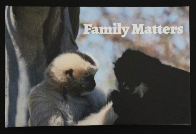 Canvas print with two lemurs interacting with 'Family Matters' text.