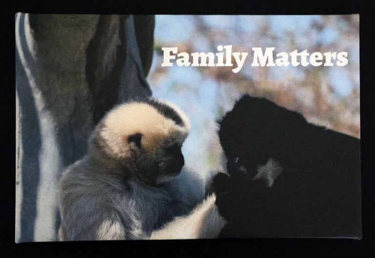 Canvas print with two lemurs interacting with 'Family Matters' text.