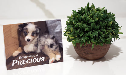 Note card with puppy and "Every day is precious" quote.