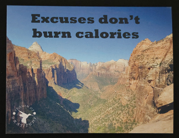 Thankful Note Card - Excuses don't burn calories - Set of 25