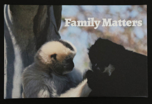 Canvas print with two lemurs interacting with 'Family Matters' text.