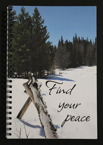 Journal cover with a snowy landscape and 'Find Your Peace' text.