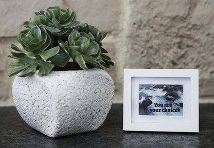 Framed picture with 'Your are your choices' quote.
