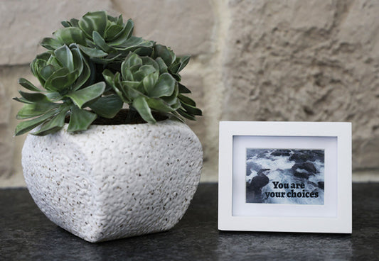 Framed picture with 'Your are your choices' quote.